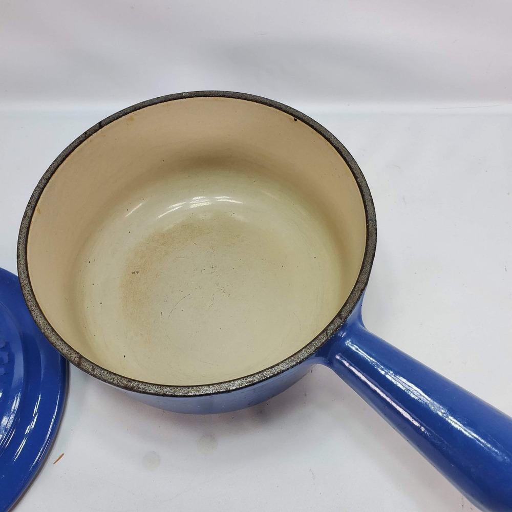 Le Creuset Saucepan #16 Cousances Blue Enameled Cast Iron Vintage France Lid - Picture 6 of 12